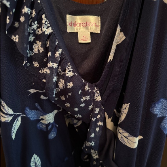 Xhilaration Size XL Ruffled Navy Flower Spaghetti Strap Dress - Picture 2 of 7